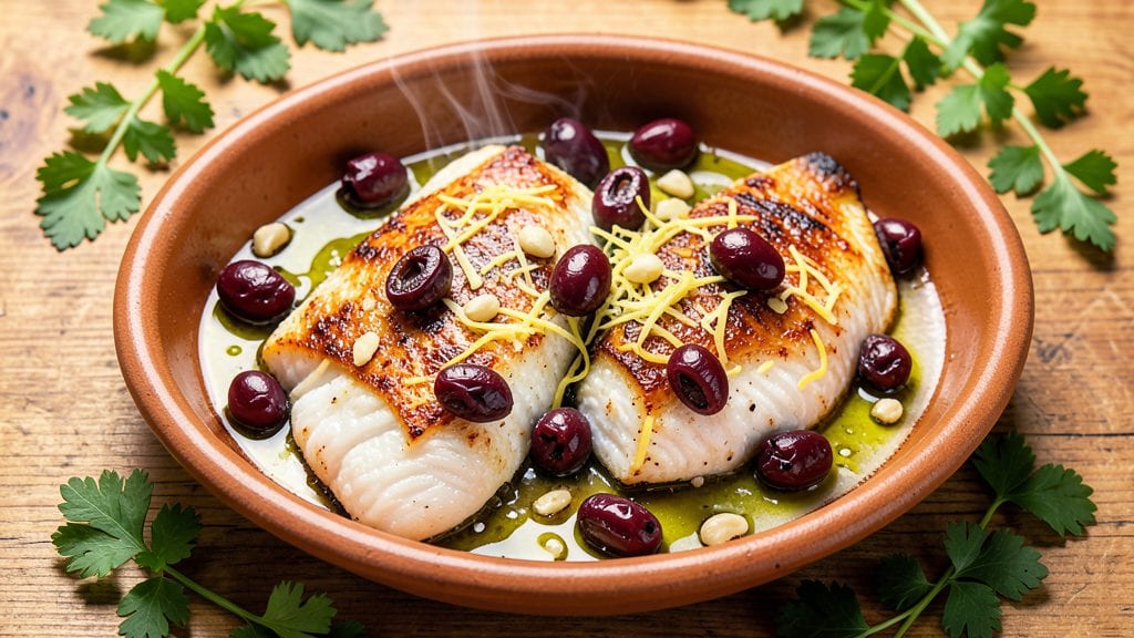 Baked Fish With Olives and Ginger Recipe: Mediterranean Crunch and Zing in One Pan